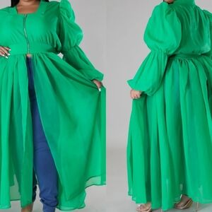 Vibrant Green Long Sleeve Maxi Dress